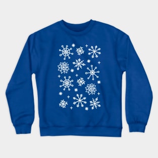 White Doodle Snowflake Pattern on a Light Blue Background, made by EndlessEmporium Crewneck Sweatshirt